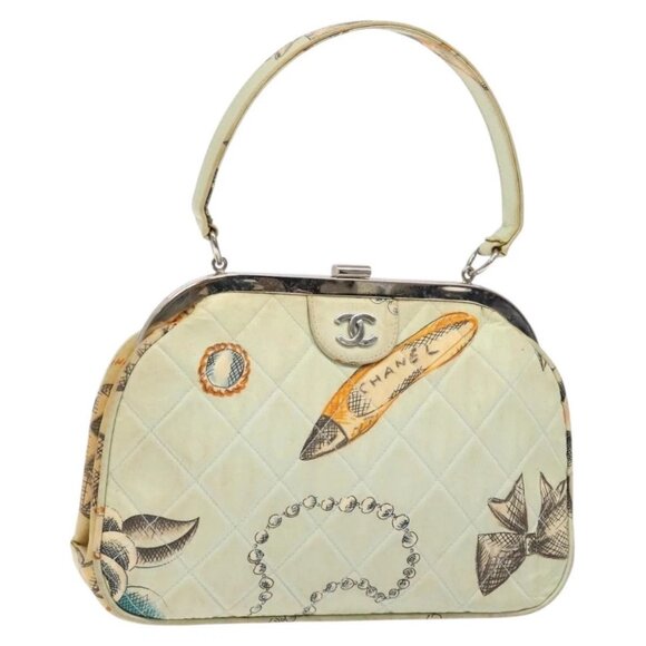 CHANEL Matelasse Hand Bag Canvas Green Silver CC Auth 138799 - Picture 1 of 16